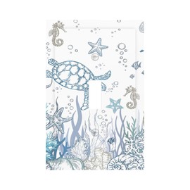 Nautical Blue Turtle Starfish Seahorse Single Toggle Light Switch Covers Decorative 1 Gang Wall Plate Electrical Device Switchplate Faceplate Farmhouse Decor