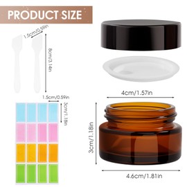 Vikcvcsc Pack of 15 Amber Glass Empty Containers 20 ml, Cream Container with 2 Spatulas and 16 Labels, Cream Jars for Filling, Ointment Jars, Travel Sample Container for Cosmetics, Lotions, Creams