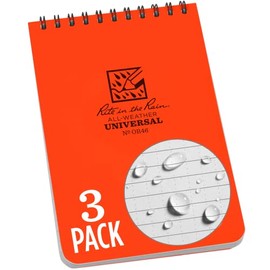 Rite in the Rain Weatherproof Top Spiral Notebook, 4" x 6", Orange Cover, Universal Pattern, 3 Pack (No.OR46-3)