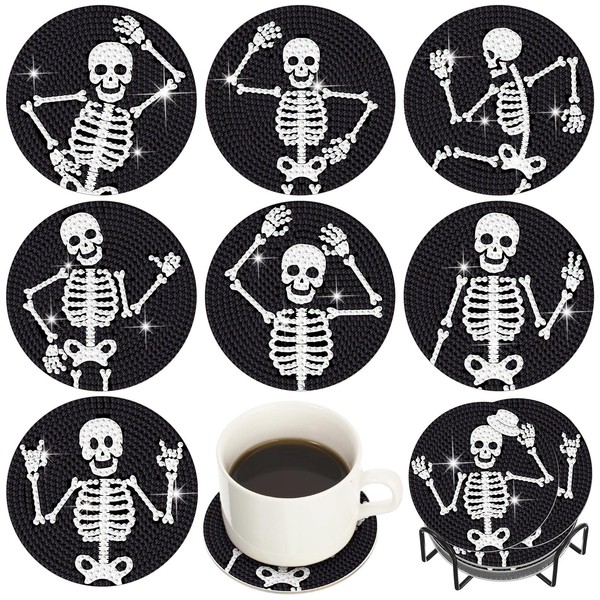 Purpeak 8 Pcs Diamond Coasters Skull Diamond Painting Coasters Farmhouse