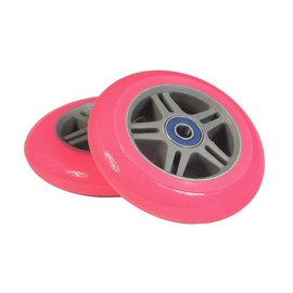 98 mm Razor A Kick Scooter Wheels with Bearings and 5 Spoke Rims (Set of 2) (Pink Wheel Gray Hub)