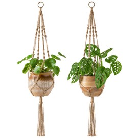 Mkono 2 Pack Macrame Plant Hangers Indoor Hanging Planter Basket Decorative Flower Pot Holder Jute Rope for Indoor Outdoor Home Decor 4 Legs 40 Inch, Brown