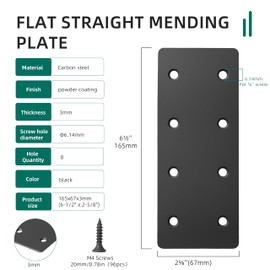 12 PCS Black Flat Straight Mending Plate with 96 M4*20mm Screws 6-1/2" x