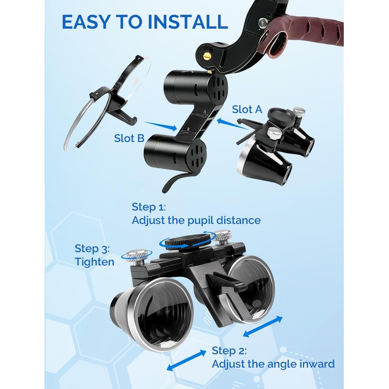 Dental Loupes with Light 3.5X 420mm, Head-Mounted Surgical Loupes Binoculars