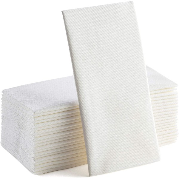 White Paper Napkins | Linen Feel Guest Disposable Cloth Like Dinner Napkins | Hand Towels | Soft, Absorbent, Paper Hand Napkins for Kitchen, Bathroom, Parties, Weddings, Dinners Or Events | 50 Pack