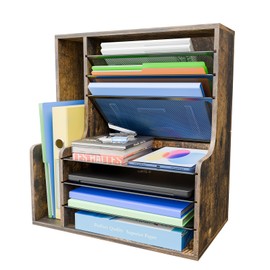 Simple Trending Organizador de archivos de escritorio de 7 niveles, bandeja de cartas de madera organizador de papel con soporte de archivos ajustable