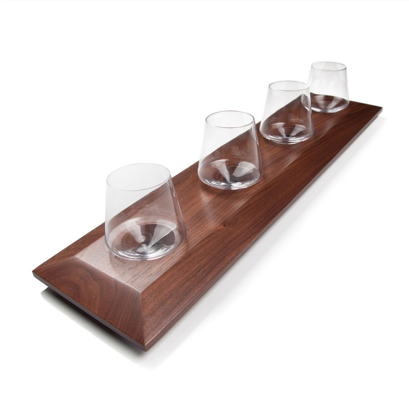 Sempli Cupa-Lift Flight Tray - Solid Walnut Wood Drink Carrier,
