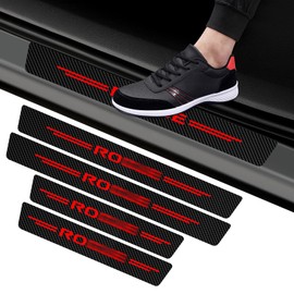 Car Door Sill Protectors for Rogue，4 Pcs Reflective Carbon Fiber Vinyl Threshold Sticker Decorative Car Door Scuff Plate,Anti-Scratch, Anti-Dirty, Waterproof (Red)