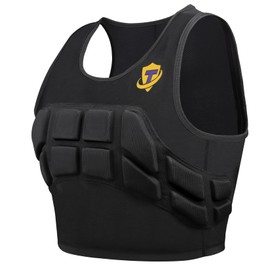 TUOY Women Padded Compression Vest, Impact Vest for Women, Chest Breast Rib Protection Vest for Sports, Karate, Football, Basketball (Large) Black