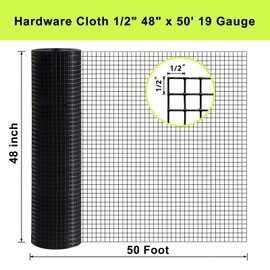 LAN JIA Black Hardware Cloth 48'' x 50' 1/2 inch Mesh 19 Gauge - PVC Coating Wire Mesh Rolls Vinyl Coated Wire Fence Roll Garden Fencing Chicken Run Mesh Screen