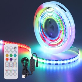 GOMING DC 5V WS2812B 6.6ft(2M) Individually Addressable COB LED Strip Light USB Powered with Remote Control Flexible 320Pixels Dream Color No-Waterproof IP20 White PCB LED Strips for DIY Projects