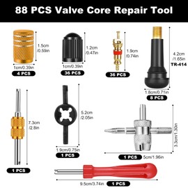 Sinofort 88 Pcs Car Tyre Valve Removal Tool Set, Tyre Valve Repair Kit for Car Truck Motorcycle Bicycle, for Easy Tire Maintenance