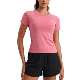 CRZ YOGA Seamless Short Sleeve Shirts for Women Breathable Running Workout Tops Athletic Gym Yoga Basic T-Shirts Deep Red Heather Small