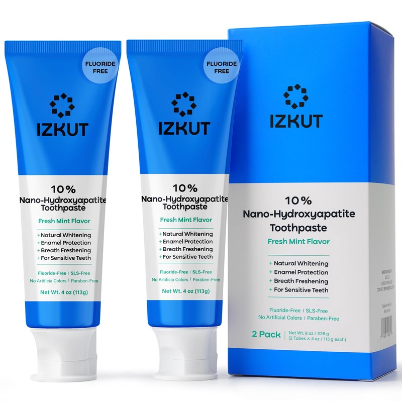 IZKUT 10% Nano Hydroxyapatite Toothpaste: Fluoride Free Natural Whitening Toothpaste