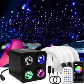 AMKI Updated 4Color Twinkle 36w Starlight Headliner Kits 400pcs 0.03in 9.8ft Fiber Optic Light Cable 4 Ports Starlight Box App/Remote Control Sound Mode for Car Home Ceiling Decoration