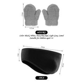 LSYYSL 6 Pairs Of Children'S Gloves And 1 Warm Ear Protection Headband, Coral Velvet Gloves, Thermal Gloves, Winter Thermal Supplies