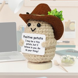 Voidara Adorable Positive Crochet Potato with Stand - Emotional Support & Anxiety Relief Companion for Girls, Perfect Christmas Birthday Gifts for Women, Cute Office Desk Decor, Cool Things for Kids