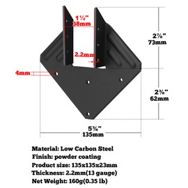 GBGS 20 Pack Black Hurricane Ties for Rafters, 13‑Gauge (2.2 mm), Fits 2x4,2x6 Rafter/Truss‑to‑Wall Connectors, for Roof, Deck, Pergola,Powder‑Coated