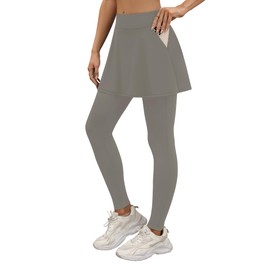 LouKeith Skirted Leggings for Women Athletic Skirt with Leggings Yoga Running Golf Tennis Skirts with 4 Pockets Coffee Gray L