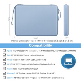 FINPAC Hard Laptop Sleeve Case for 15.3 inch MacBook Air M4 A3241 M3 A3114 M2 A2941 2025 2024, 16.2 inch MacBook Pro M4/M3/M2/M1 Pro/Max, Waterproof Case for Surface Laptop/Book, Ice Blue