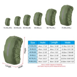 PATIKIL 65-75L Waterproof Backpack Rain Cover, Non-Slip Backpack Cover with Vertical Reflective Strap Stay Dry for Hiking, Camping, Hunting, XL, Olive