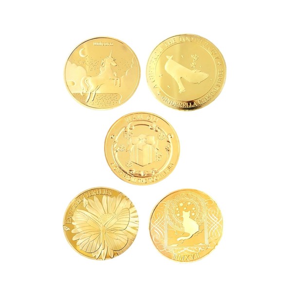 Rippem8 Tooth Fairy Coin Teeth Tooth Fairy Tooth Fairy Gold Coin Commemorative Tooth Replacement for Teeth 5 Pack (Type B)