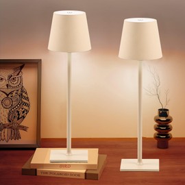 CHLORANTHUS 2 Pack Cordless Table Lamps, 3 Colors Stepless Dimming, 5000mAh Rechargeable Battery LED Desk Lamp for Bedroom/Couple Dinner/Desk/Cafe/Dining Room/Terrace