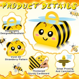 Humyoun 36 Pcs Bee Party Favor Gift Boxes Beehive Candy Treat Box 3D Mini Yellow and Black Paper Goodie Gift Bags for Summer Themed Birthday Honey Baby Shower Hawaii Party Decorations