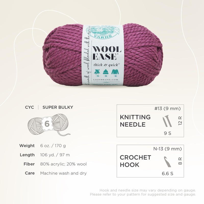 Lion Brand Yarn Wool-Ease Thick & Quick Yarn, Soft and