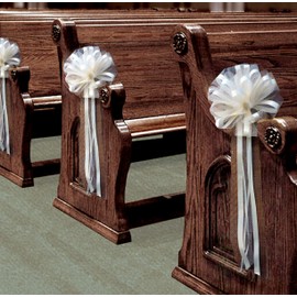 GiftWrap Etc. Large Assembled Ivory Tulle Wedding Pew Bows for Church Pews - 9" Wide, Set of 4, Reception, Wedding Aisle Decorations, Wedding Planner, Bridal Shower