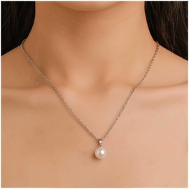 Cimenexe Bohemian Pearl Pendant Necklace Choker Silver Pearl Chain Retro Pearl Necklace Necklace Minimalist Choker Necklace Chain Jewellery for Women and Girls Gifts