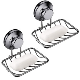ARCCI Bar Soap Holder for Shower Wall, Stainless Steel Strong Vacuum Suction Cup Shower Soap Dish, Rustproof Wall Mouted Square Soap Sponge Holder Tray for Bathroom & Kitchen Sink, 2 Pack, Graphite