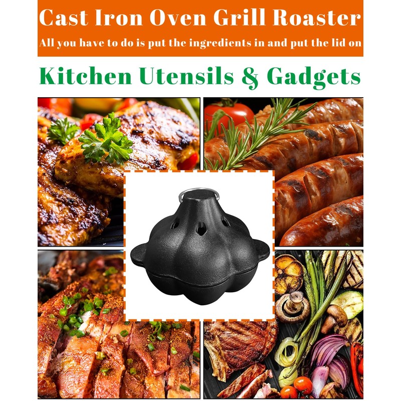 Pinra Pre-Seasoned Cast Iron Dutch Oven Pot, Potato Garlic Roaster
