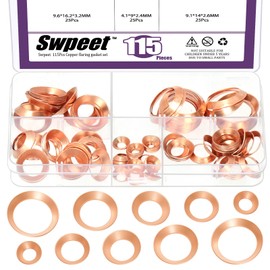 Swpeet 115Pcs 5 Sizes Copper Flare Gasket Assortment Kit, 45 Degree Flare Gaskets for 1/4" 3/8" 1/2" 5/8" 3/4" Copper Pipes Tube, Flare Nuts Plugs Adapters, Air Conditioner Refrigeration Accessories