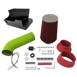 High Performance Parts Green Pipe Heat Shield Cold Air Intake Kit & Red Filter Combo Compatible for Chevy 96-00 C/K 1500/2500/3500 V8 5.0L/5.7L