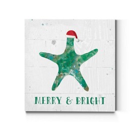 Renditions Gallery Starfish with Santa Hat Wall Art, Blue Green Winter Artwork, Ocean & Beach Themed Christmas, Premium Gallery Wrapped Canvas Decor, Ready to Hang, 40 in H x 40 in W, Made in America