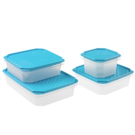 Tatay Set von 4 Frischhaltedosen (1 x 2,1 l, 2 x 1,3 l, 1 x 0,6 l), Vakuum, Flexible Druckdeckel, BPA frei, Geeignet Mikrowelle und Spülmaschine, Blau