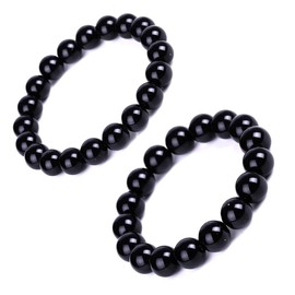 ZMANYIJEW 2Pcs Black Tourmaline Bracelet, Black Crystal Bracelet For Men Handmade Natural Gemstone Bracelet (10mm+12mm)