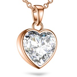 Rose Gold Plated Heart Necklace for Women | Chain with Heart-Shaped Zirconia Stone Pendant | I Love You Gift Romantic Gifts for Her Girlfriend Wife Ladies Girls Anniversary Birthday Presents Jewellery