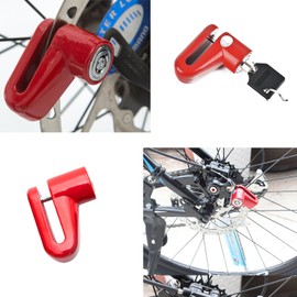 Safety Disc Lock Motorcycle Bike Anti-Theft Wheel Brake Lock Padlock Waterproof Loud for Motorcycle Bike Scooters Mountain Road MTB Cycling Rotor Disc Brake Wheel Lock with Two Keys (Red)