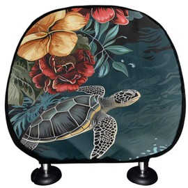 STUOARTE Sea Turtle Flower Print Car Seat Headrest Cover, Elastic Comfort Head Rest Cover, Universal Head Rest Cover Fits for SUV Truck Sedan SUV, Car Interior Decor Accessories, Set of 2