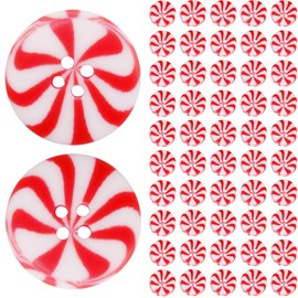 50Pcs Christmas Decorative Buttons, Christmas Peppermint Candy Buttons Decorations Round Winter Christmas Buttons Decors for Crafts with Holes, Xmas Craft Supplies Buttons for Clothes DIY Accessories