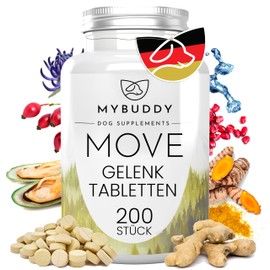 MYBUDDY Move Gelenktabletten Hund mit Grünlippmuschel MSM Teufelskralle Hyaluron Hefe Glucosamin Curcuma Ingwer für alle Rassen Nahrungsergänzungsmittel für Hunde Made in Germany