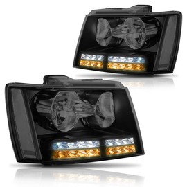 PM PERFORMOTOR Headlights Assembly Compatible with 2007-2014 Chevy Tahoe Suburban 1500/2007-2013 Chevy Avalanche Suburban 2500, Headlamps with LED DRL/Clear Corner