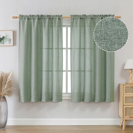 OVZME Green Curtains for Living Room, Faux Linen Textured Curtains 2 Panels Set, Semi Light Filtering Soft Airy Drapes 54 Inch Length Farmhouse Style Window Curtains, 2 Panels, Each 30x54 Inches