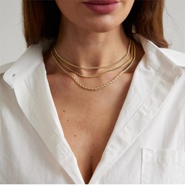 VIROMY Dainty Gold Layering Necklaces Set for Women 14K Gold Plated Herringbone Necklace Cuban Choker Simple Triple Three Layered Snake Chain Rope Necklace Everyday Jewelry Gift