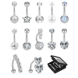 ONESING 12 Pcs 14G Belly Button Rings Belly Rings for Women CZ Opal Navel Rings Belly Piercings Jewelry Belly Barbells Stainless Steel Body Belly Button Biercing Jewelry