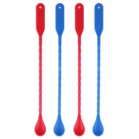 Koala Spain (Pack of 24) Long Plastic Braided Cocktail Spoons with Grater (12) Red, (12) Blue