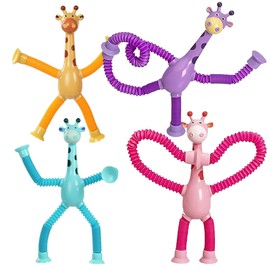 Juguete Telescopic Giraffe Suction Cup Toy, Sensory Giraffe Toy, Telescopic Suction Cup Giraffe Toy, Pop Tubes, Pack of 4