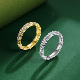 TIKJE 2 Rings Set For Women, 18k Yellow/White Gold Plated Rings - Cubic Zirconias Band Ring, Eternity Promise Engagement Wedding Band Gift For Her Size 5-12, Cubic Zirconia